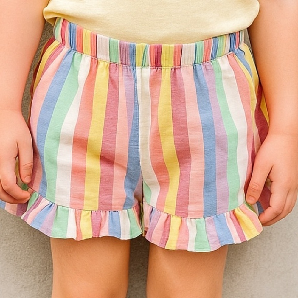 Crewcuts Girl's Multicolor Striped Short with Ruffle Hem (976)